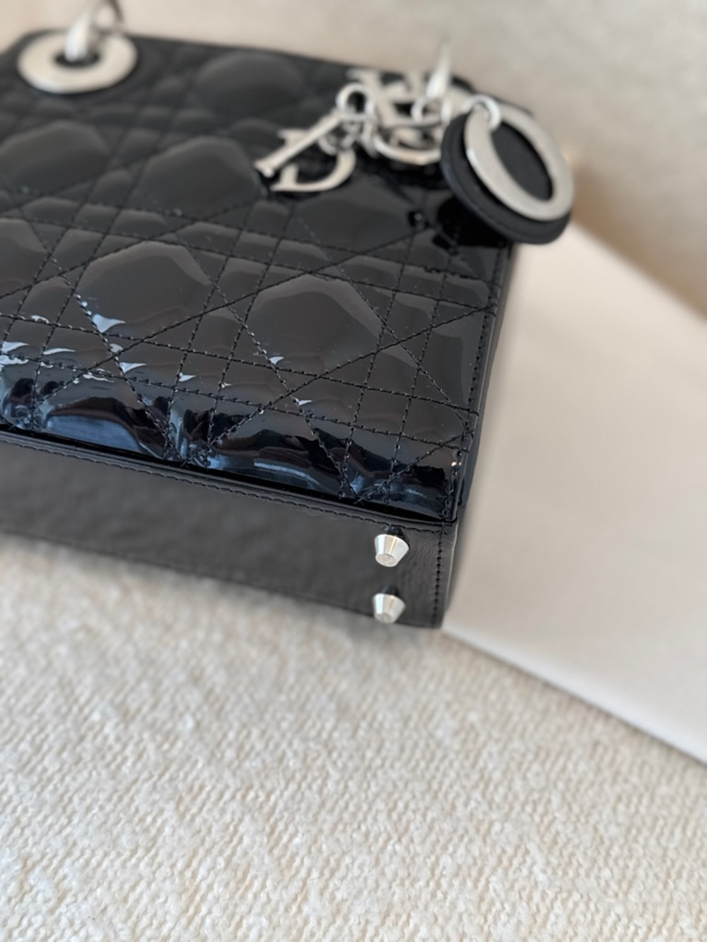 CHRISTIAN DIOR 2023 Mini Lady Dior Bag Black Patent Cannage Calfskin - Picture 9 of 16